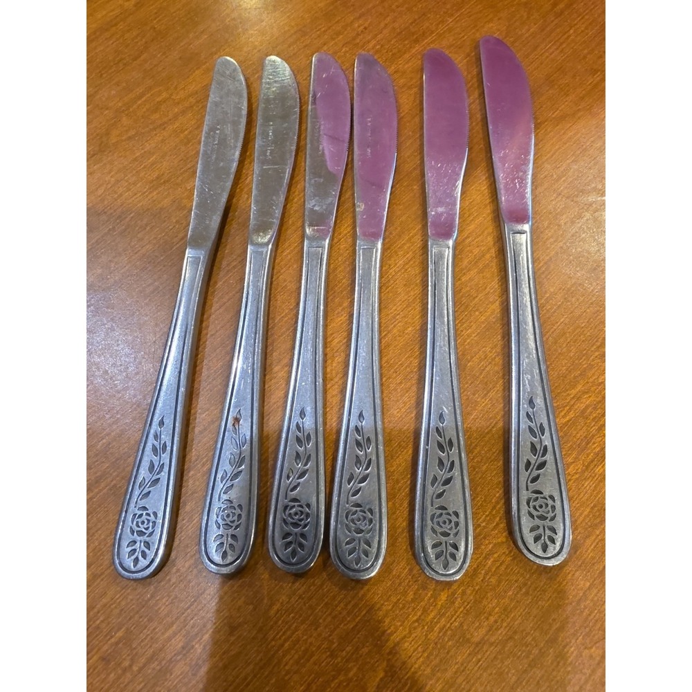 Rogers Floral Mist Stainless Steel 6 Table Dinner Butter Knives Knife 8¼" Inch
